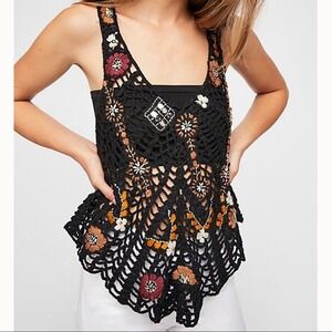 Free People Last Romance Crochet Top Sz XS Open Knit Boho Whimsigoth Festival